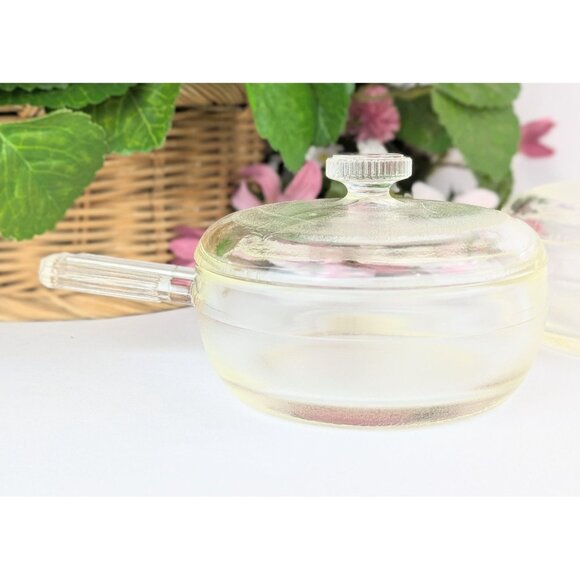 Set of 2 Datom Clear Glass Casseroles with Lids Single-Serve Art Deco Bakeware - Picture 2 of 6